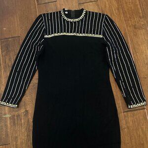 Vintage St. John Evening by Marie Gray Black Knit Long Sleeve Dress
